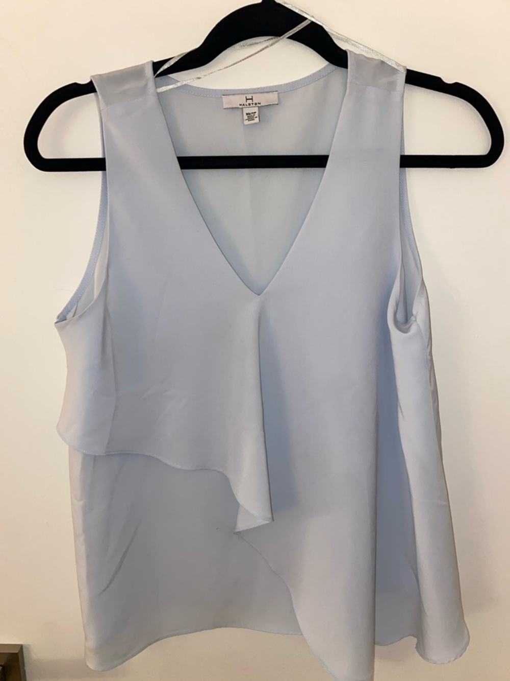 H by Halston Light Blue Sleeveless V-Neck Ruffle Top